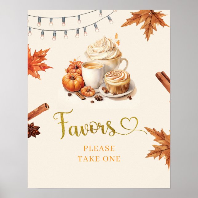  Fall Pumpkin is Brewing Coffee Leaves Baby  Favor Poster (Front)