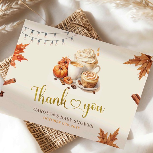 Fall Pumpkin is Brewing Coffee Leaves Baby Shower Thank You Card (Creator Uploaded)