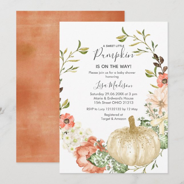  Fall Pumpkin is on the Way Baby Shower  Invitation (Front/Back)