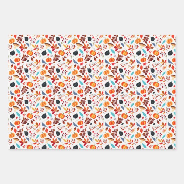 Fall Pumpkin & Leaf Wrapping Paper Sheets (Front)