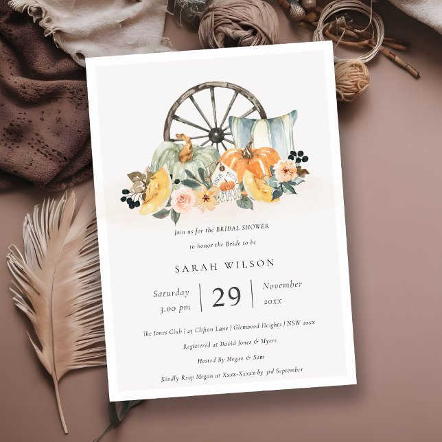 Fall Pumpkin Leafy Floral Bridal Shower Invite (Creator Uploaded)
