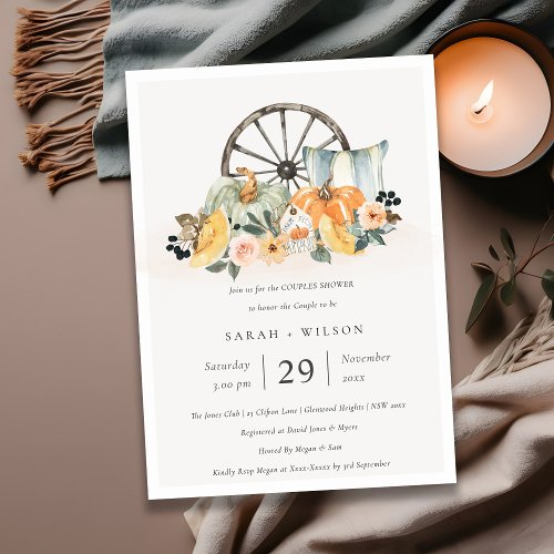 Fall Pumpkin Leafy Floral Couples Shower Invite