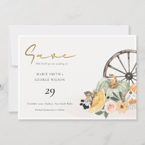 Fall Pumpkin Leafy Floral Save The Date Invite