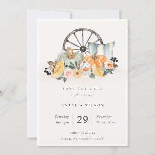 Fall Pumpkin Leafy Floral Save the Date Invite