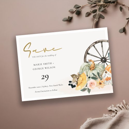 Fall Pumpkin Leafy Floral Save The Date Invite