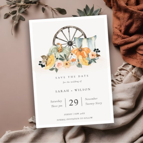 Fall Pumpkin Leafy Floral Save the Date Invite