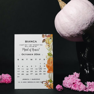 Fall pumpkin leaves calendar bridesmaid proposal invitation