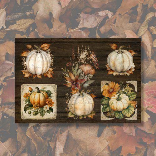 Fall Pumpkin Leaves Dark Rustic Wood Decoupage Tissue Paper