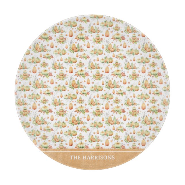 Fall Pumpkin Leaves Rustic Holiday Thanksgiving Cutting Board (Front)