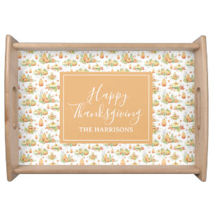 Fall Pumpkin Leaves Rustic Script Thanksgiving Serving Tray