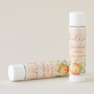 Fall pumpkin locally grown baby thank you favors lip balm