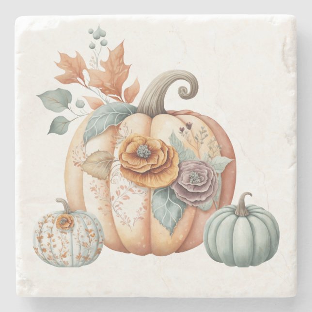 Fall Pumpkin Marble  Stone Coaster (Front)
