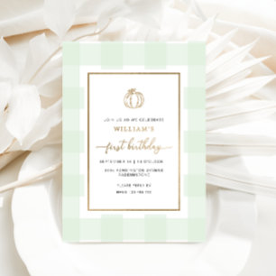 Fall Pumpkin Mint Gingham Birthday Foil Invitation