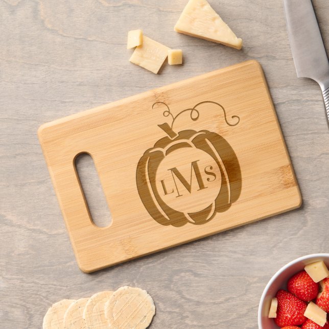 Fall Pumpkin Monogram Engraved Cutting Board (Cheese)