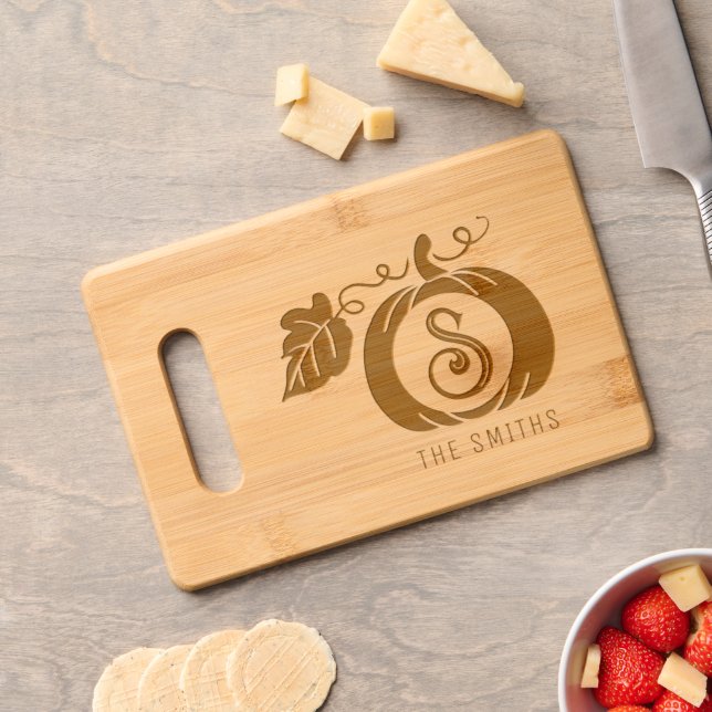 Fall Pumpkin Monogram Engraved Cutting Board (Cheese)