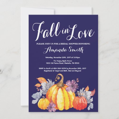 Fall Pumpkin Navy Blue Bridal Shower invitation