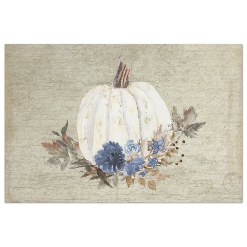 Fall Pumpkin Navy Blue Floral Script Rustic Wood Tissue Paper