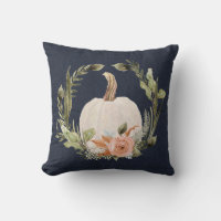 Fall Pumpkin Navy Blue Peach Rust Floral Foliage