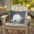 Fall Pumpkin Navy Blue Watercolor Floral Foliage