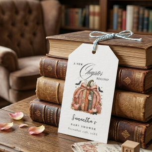 Fall Pumpkin New Chapter Begins Book Baby Shower  Gift Tags