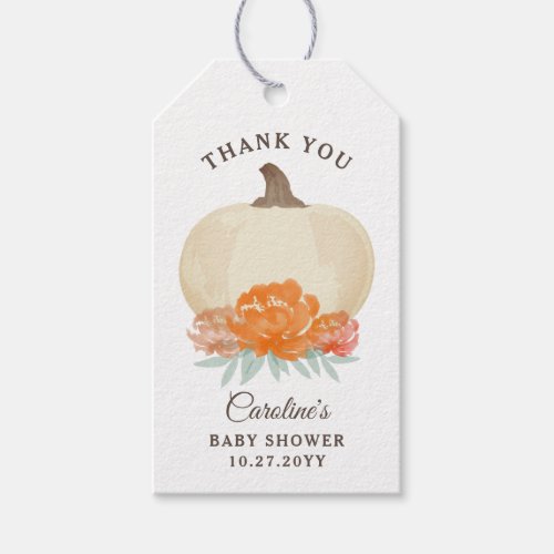 Fall Pumpkin Orange Floral  Burlap Baby Shower Gift Tags