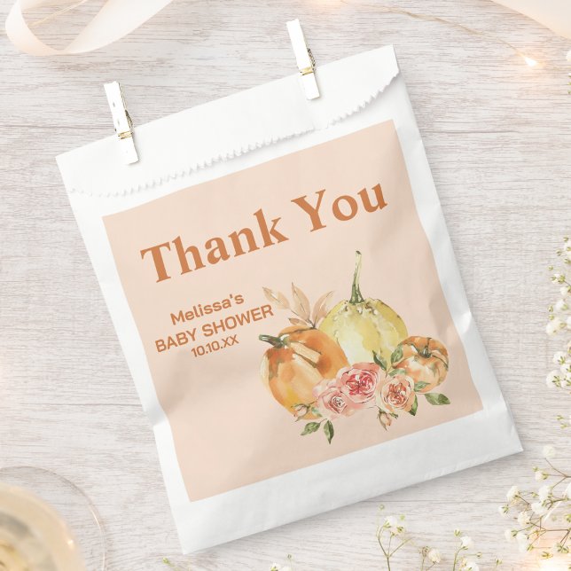 Fall pumpkin orange white blush floral thank you favor bag (Creator Uploaded)