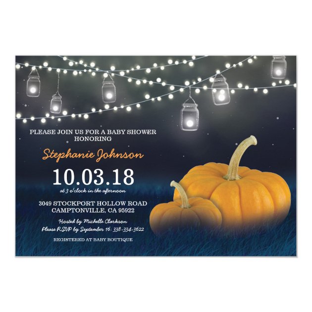 Fall Pumpkin Outdoor Blue Baby Shower Invitation