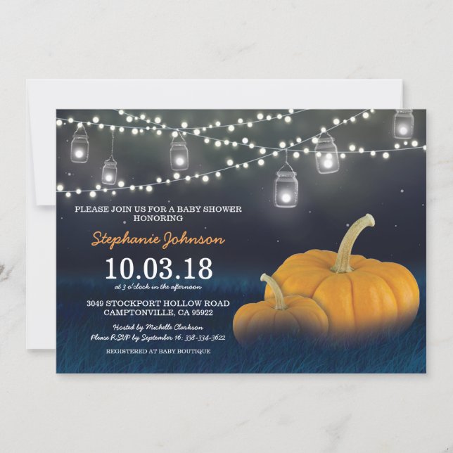 Fall Pumpkin Outdoor Blue Baby Shower Invitation (Front)