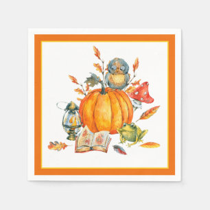 Fall Pumpkin owl and frog Napkins