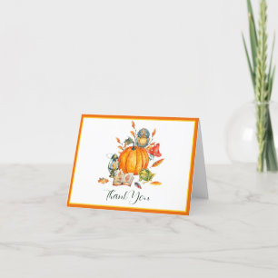 Fall Pumpkin owl and frog Thank You Card