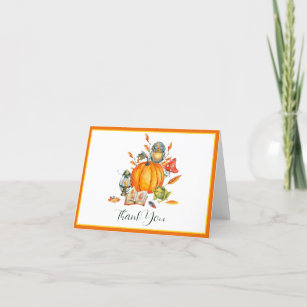 Fall Pumpkin owl and frog  Thank You Card