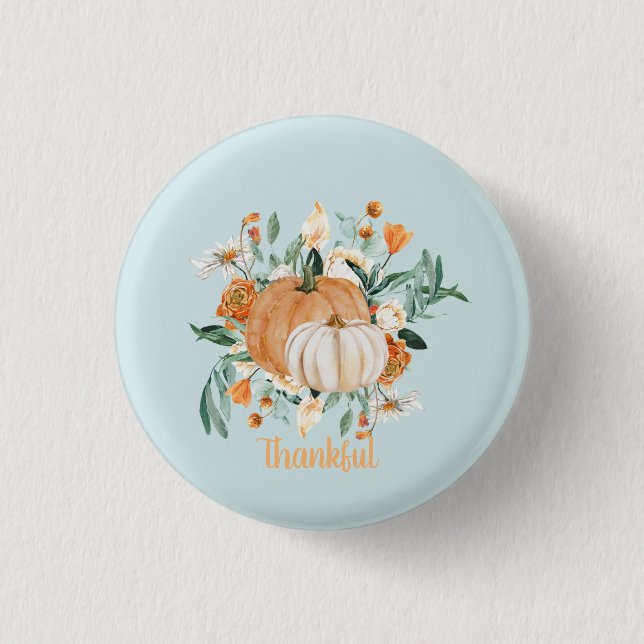 Fall Pumpkin Party Blue Baby Shower,  Button (Front)