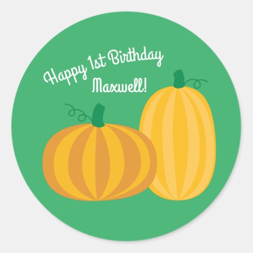 Fall Pumpkin Patch 1st Birthday Party Theme Classic Round Sticker