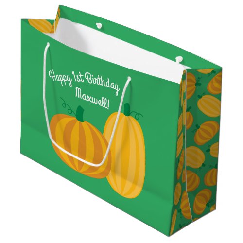 Fall Pumpkin Patch 1st Birthday Party Theme Large Gift Bag