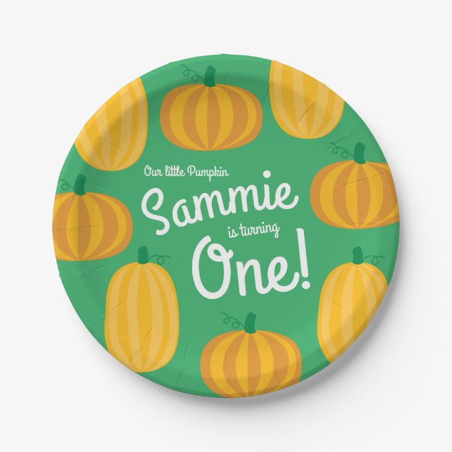 Fall Pumpkin Patch 1st Birthday Party Theme Paper Plates (Front)