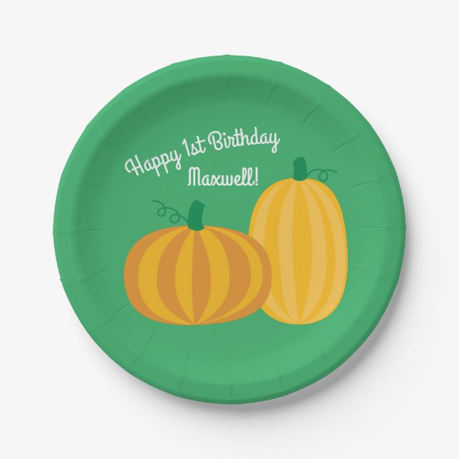Fall Pumpkin Patch 1st Birthday Party Theme Paper Plates (Front)