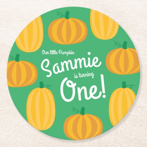 Fall Pumpkin Patch 1st Birthday Party Theme Round Paper Coaster