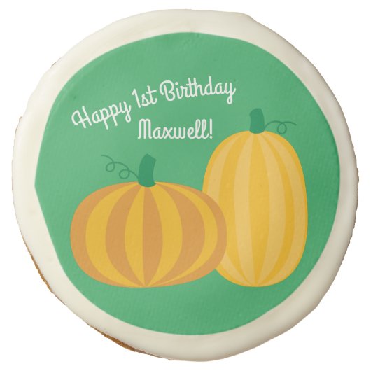 Fall Pumpkin Patch 1st Birthday Party Theme Sugar Cookie (Front)
