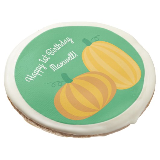 Fall Pumpkin Patch 1st Birthday Party Theme Sugar Cookie (Angled)