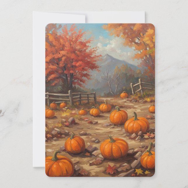 Fall Pumpkin Patch Autumn Leaves Rustic Painting Holiday Card (Front)