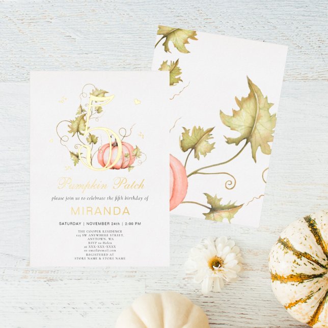 Fall Pumpkin Patch Birthday Autumn 5st Birthday  Foil Invitation (I wish you happiness!!!)