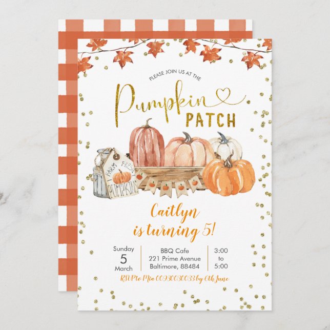 Fall Pumpkin Patch Birthday Invitation (Front/Back)