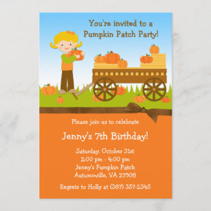 Fall Pumpkin Patch Birthday Party Invitation