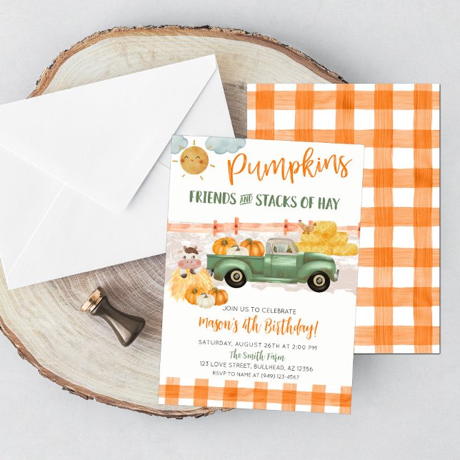Fall Pumpkin Patch Old Vintage Truck Birthday Invitation (Creator Uploaded)