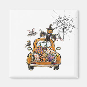 Fall Pumpkin Patch Truck with bats scarecrow bird Magnet