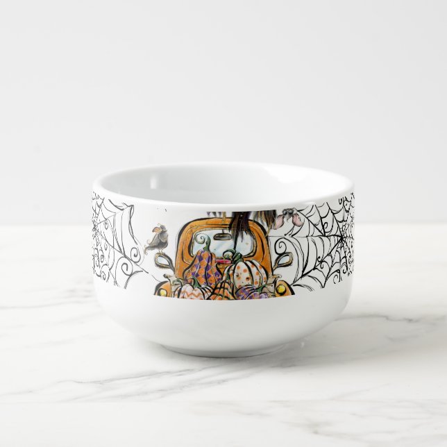 Fall Pumpkin Patch Truck with bats scarecrow bird Soup Mug (Front)