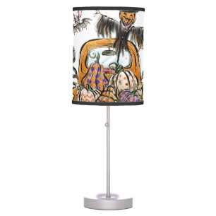 Fall Pumpkin Patch Truck with bats scarecrow bird  Table Lamp