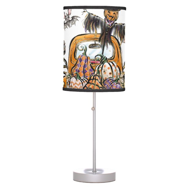 Fall Pumpkin Patch Truck with bats scarecrow bird  Table Lamp (Front)