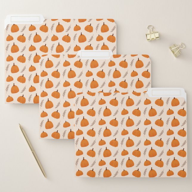 Fall Pumpkin Pattern Orange File Folder (Set)