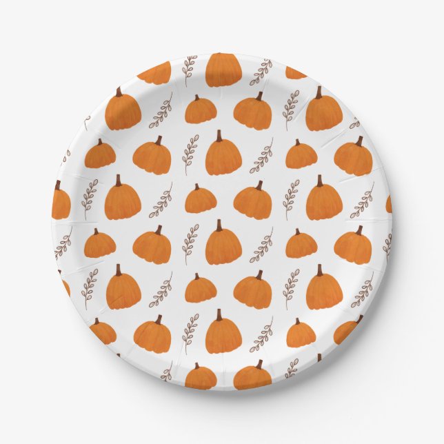 Fall Pumpkin Pattern Paper Plates (Front)